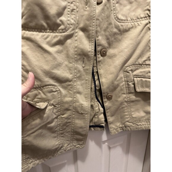 L.L. Bean Utility Jacket Coat Khaki Tan Women’s Sz Large Pima Cotton Button Up - Picture 4 of 10